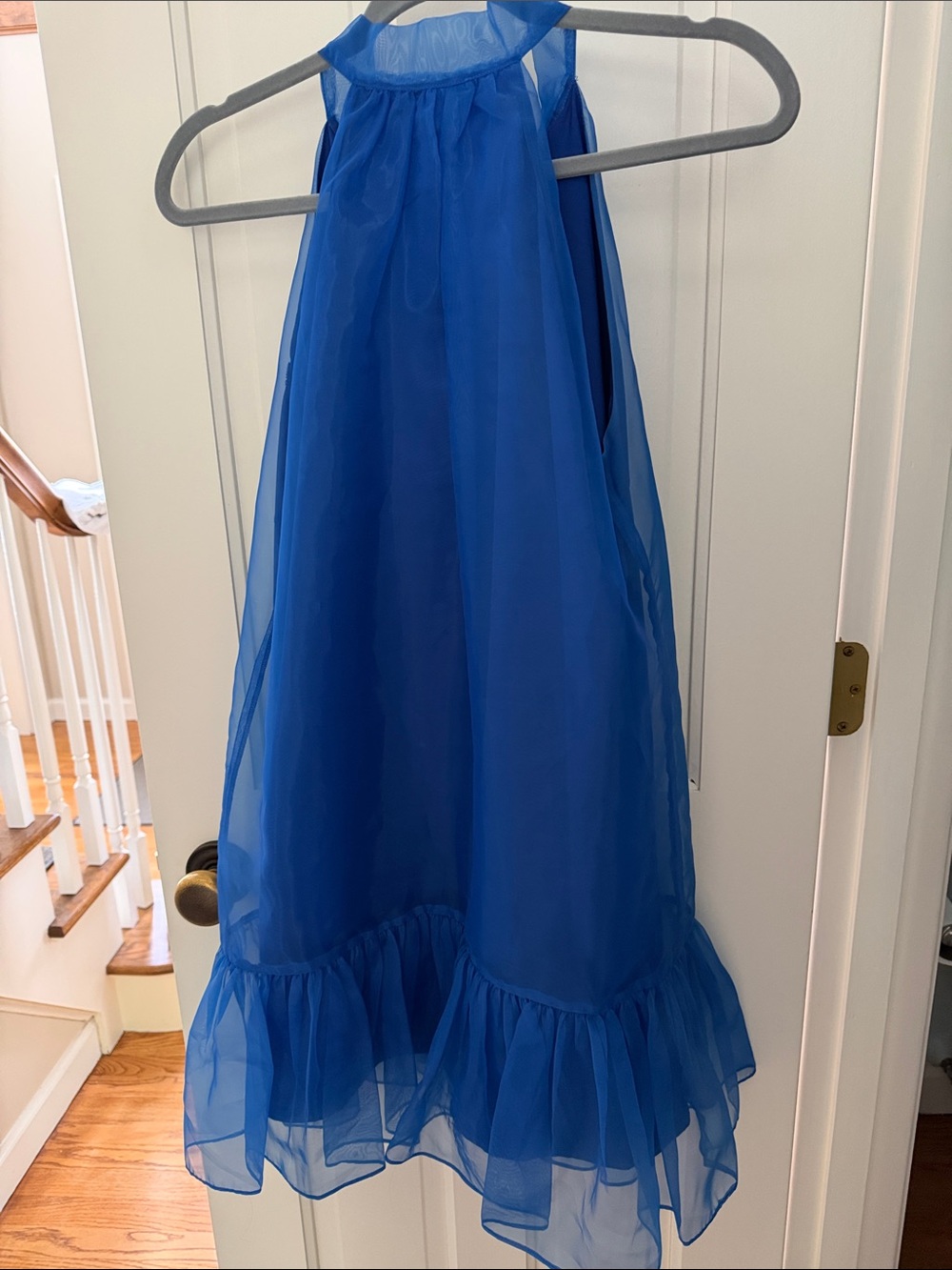 NWOT CHELSEA28 Royal Blue Organza Mini Dress Bow Halter Sleeveless Cocktail - Picture 8 of 9